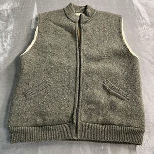 Winona Knits Vest Mens Large Gray Wool Blend Full Zip Sherpa Lined‎ Warm USA